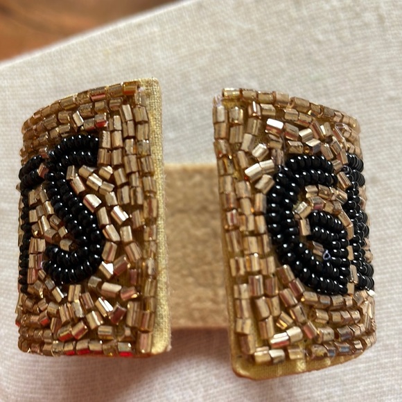 🎉🖤 LAST ONE! New Orleans Saints Game Day Beaded Geaux Saints Cuff Bracelet - Picture 5 of 6